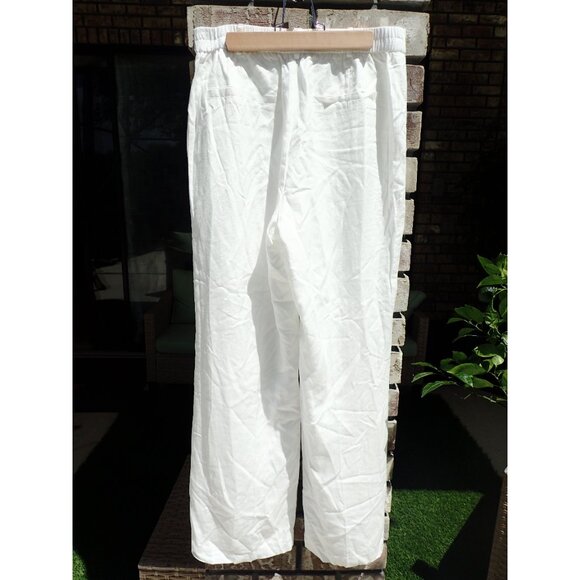 Anthropologie High Waisted White Linen Mix Pleated Pants - Size Medium - Picture 3 of 12